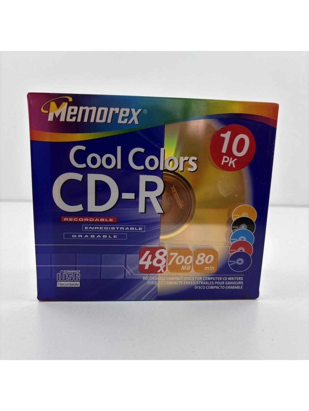 Memorex CD-R 10-Pack Cool Colors 48X 700MB 80 min New Sealed